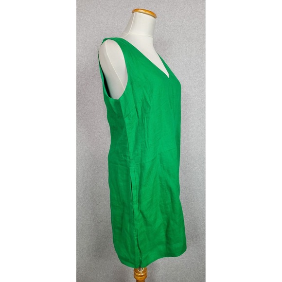 J Crew Maxine V-neck‎ Shift Dress Green Linen BR470 Sz M - Picture 3 of 12